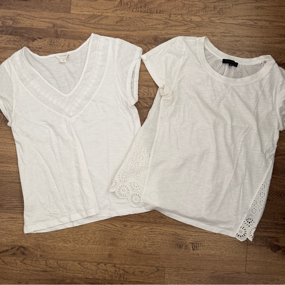 Lot 2 $98 Caslon & Sanctuary Embroidered Eyelet Cotton Shirt, White, S & XS